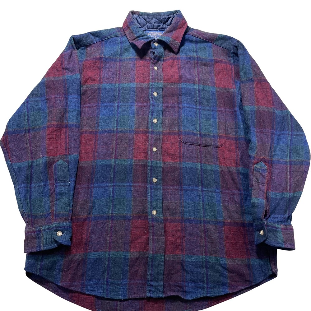 Vintage Pendleton Shirt Mens Large Multicolor Plaid Flannel Quilted Lined USA